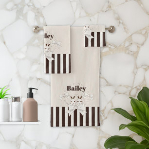 Personalized Classic Modern Cute Twin Bunny Kids Bath Towel Set