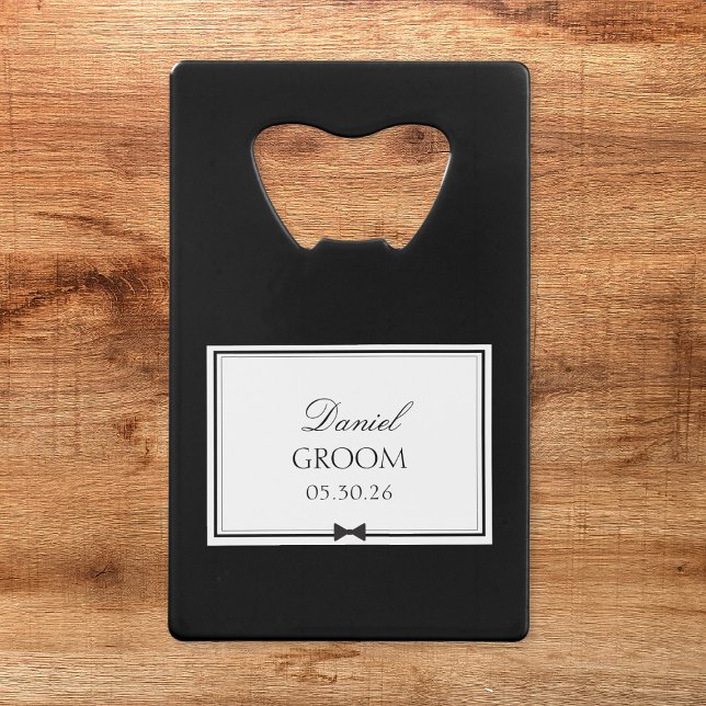 Personalized Classic Modern Simple Bowtie Groom Credit Card Bottle Opener (Creator Uploaded)