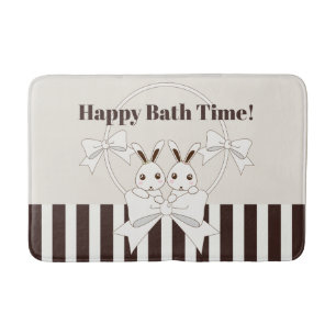 Personalized Classic Modern Stripe Cute Twin Bunny Bath Mat
