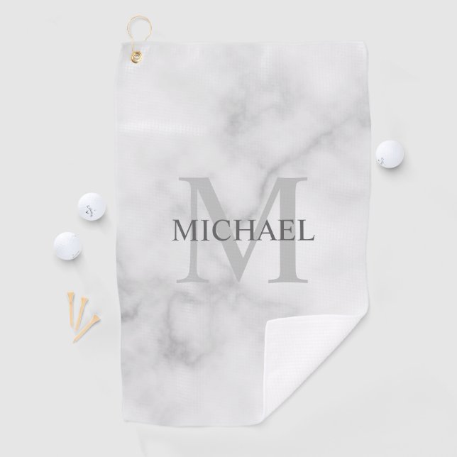 Personalized Classic Monogram and Name Marble Look Golf Towel (InSitu)