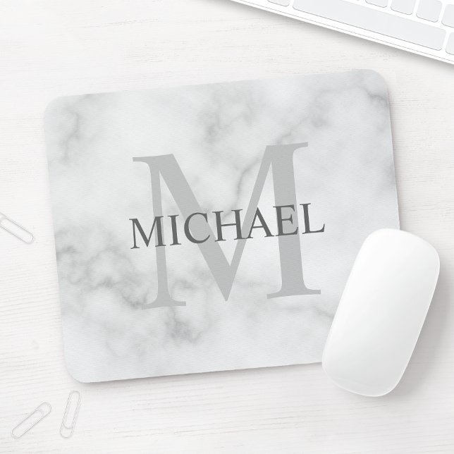 Personalized Classic Monogram and Name Marble Look Mouse Pad (Creator Uploaded)