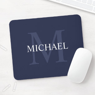 Personalized Classic Monogram and Name Navy Blue Mouse Pad