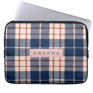 Personalized Classic Navy and Red Plaid Laptop Sleeve