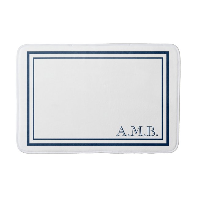 Personalized Classic Navy Blue Monogram Bath Mat (Front)