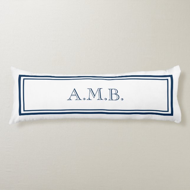 Personalized Classic Navy Blue Monogram Body Pillow (Front)