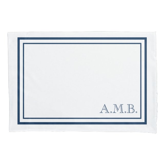 Personalized Classic Navy Blue Monogram Standard Pillowcase (Front)