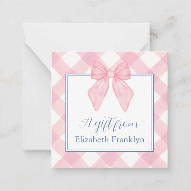 Personalized Classic Pink Gingham Girls Gift Card (Front)