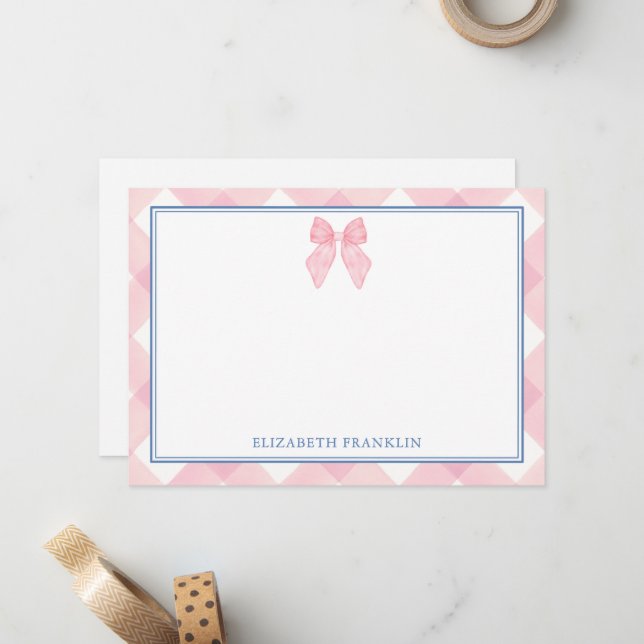 Personalized Classic Pink Gingham Girls Gift Card (Front/Back In Situ)