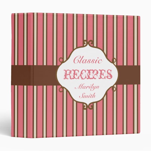 Personalized Classic Pink Recipe Binder (Front/Spine)