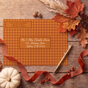 Personalized Classic Pumpkin Fall Gingham Plaid Envelope