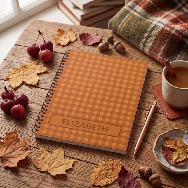 Personalized Classic Pumpkin Fall Gingham Plaid Notebook (Creator Uploaded)