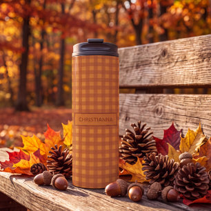 Personalized Classic Pumpkin Fall Gingham Plaid Thermal Tumbler