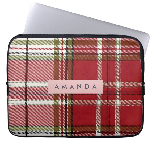 Personalized Classic Red and Olive Plaid  Laptop Sleeve (Front)