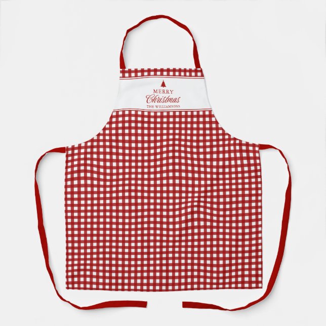 Personalized Classic Red Gingham Christmas  Apron (Front)