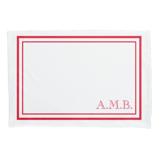 Personalized Classic Red Monogram Standard Pillowcase (Front)
