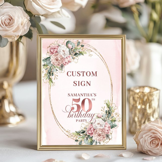 Personalized Classic Rose Gold 50 Birthday Custom Poster (Personalized Classic Rose Gold 50th Birthday Custom Sign)