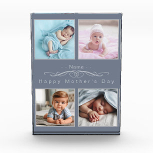 Personalized Classic Silver and Grey Photo Collage Block