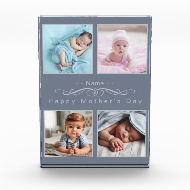 Personalized Classic Silver and Grey Photo Collage Block (Front)