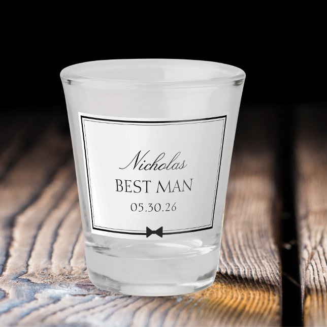 Personalized Classic Simple Bowtie Best Man Shot Glass (Kick off wedding vibes with this personalized shot glass! Perfect best man gift for the big day.)