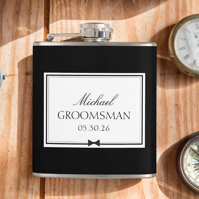 Personalized Classic Simple Bowtie Groomsman Hip Flask (Creator Uploaded)