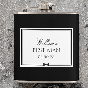 Personalized Classic Simple Bowtie Modern Best Man Hip Flask