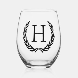 Personalized Classic Vintage Chic Monogram Stemless Wine Glass