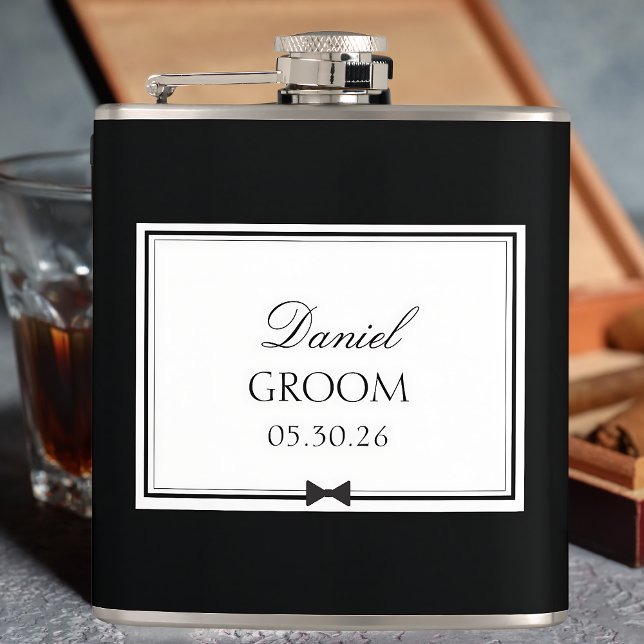 Personalized Classic Wedding Simple Bowtie Groom Hip Flask (Creator Uploaded)