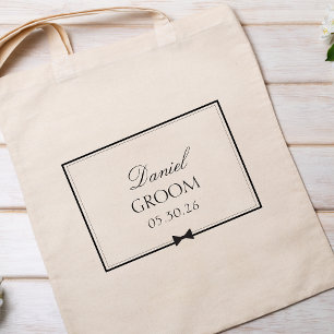Personalized Classic Wedding Simple Bowtie Groom Tote Bag