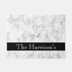 Personalized Classic White Grey and Black Marble Doormat