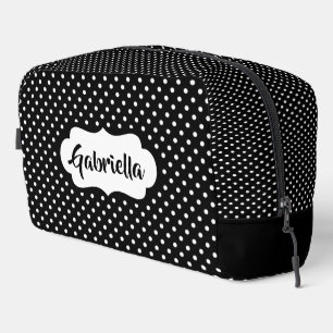 Personalized Classic White Polka Dots On Black Dopp Kit