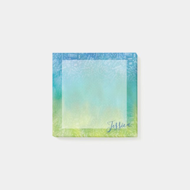 Personalized Classical Music Composers Blue Green Post-it Notes (Front)