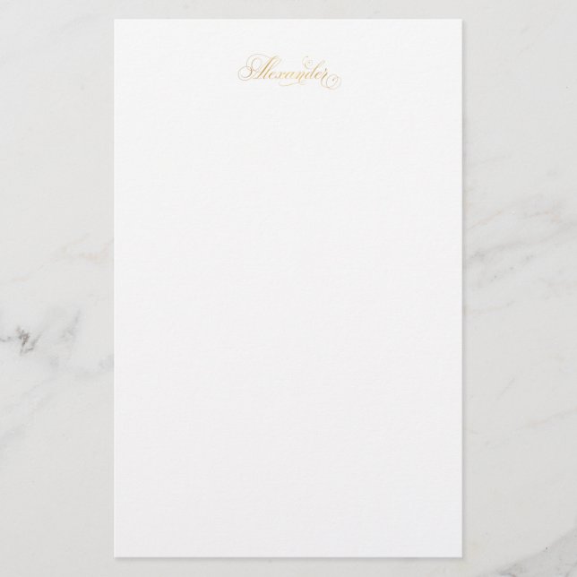 Personalized Classical Script Alexander Gold Black Stationery (Front)