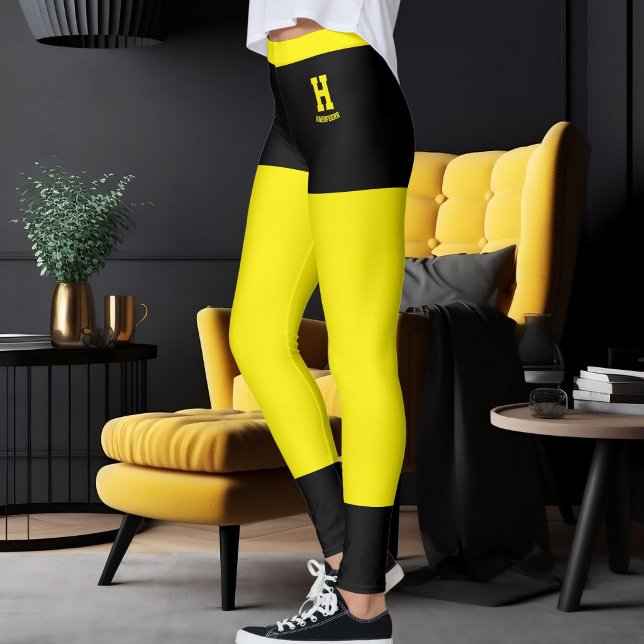 Personalized Classy Bright Yellow Black Accents Leggings (Creator Uploaded)