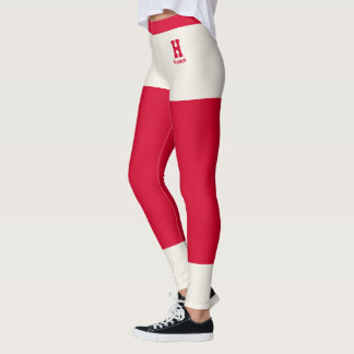 Personalized Classy Cherry Red Solid Ivory Accents Leggings