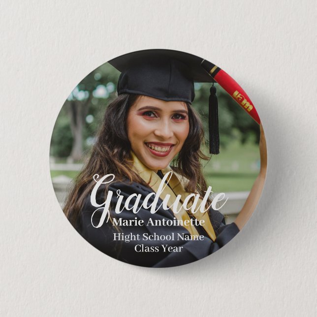 Personalized Classy Graduation Photo 2 Inch Round Button (Front)