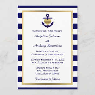 Personalized Classy Nautical Gold Navy Wedding Invitation