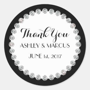 Personalized Classy Wedding Black & White Diamonds Classic Round Sticker