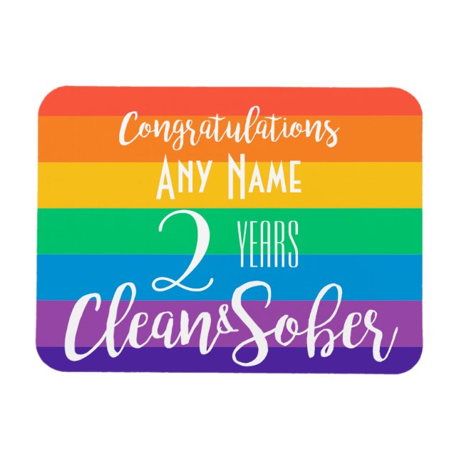 personalized clean and sober card rainbow lgbt magnet (Horizontal)