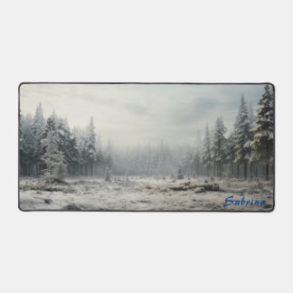 Personalized Clearing in a Snowy Forest Desk Mat