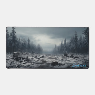 Personalized Clearing in a Snowy Forest Desk Mat