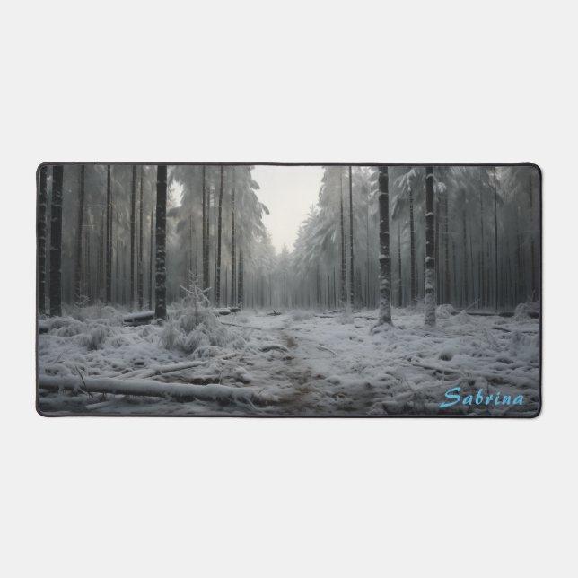 Personalized Clearing in a Snowy Forest Desk Mat (Front)