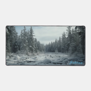 Personalized Clearing in a Snowy Forest Desk Mat