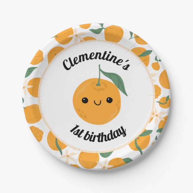 Personalized Clementine Tangerine Cutie Orange  Paper Plate (Front)