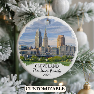 Personalized Cleveland Ornament, Custom Ohio Ceramic Ornament