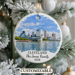 Personalized Cleveland Ornament, Custom Ohio Ceramic Ornament