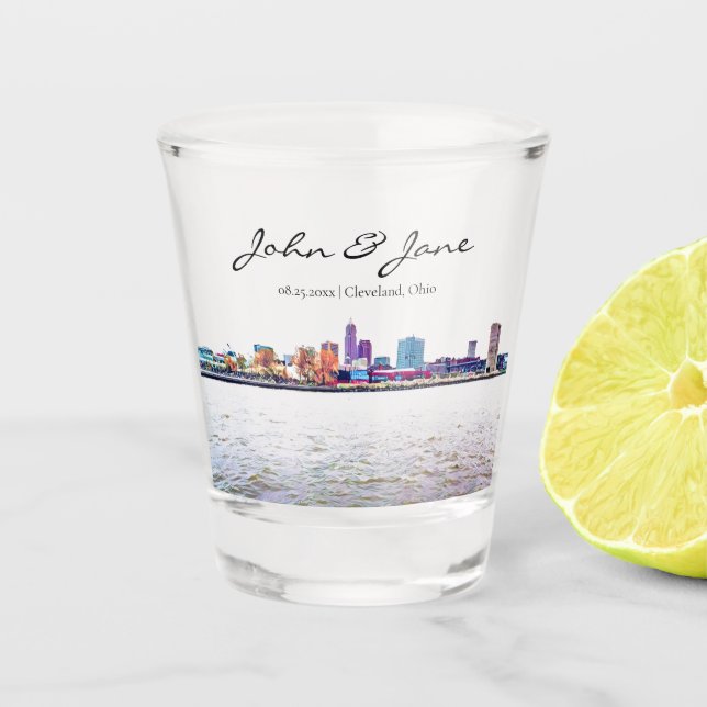 Personalized Cleveland Skyline Shot Glass (Front)