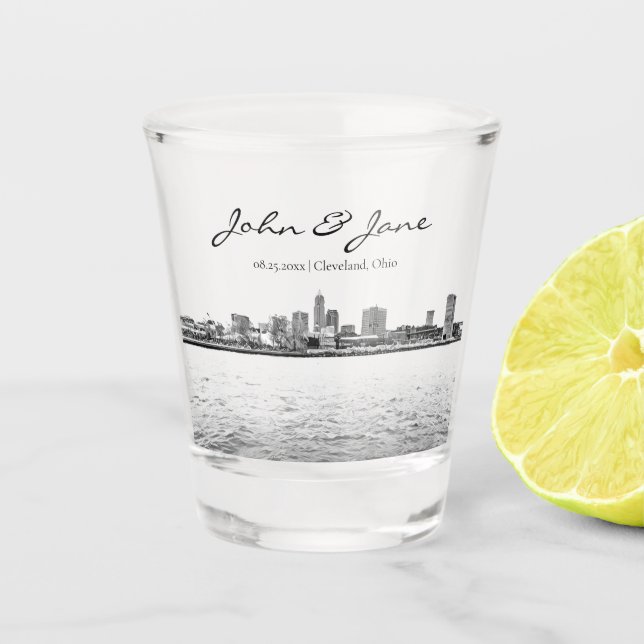 Personalized Cleveland Skyline Shot Glass (Front)