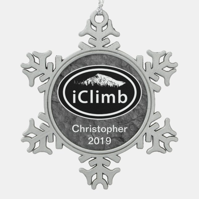 Personalized Climbing iClimb Mountain Christmas Snowflake Pewter Christmas Ornament (Front)
