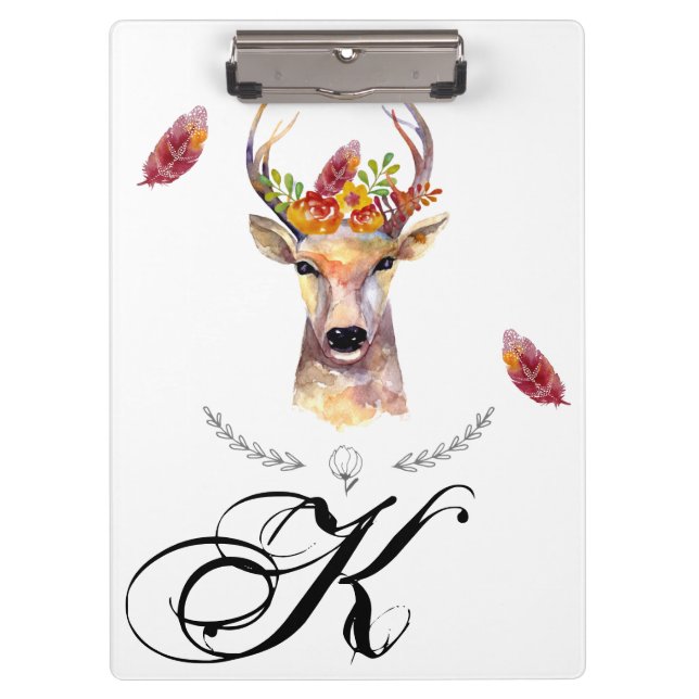 Personalized Clip Board boho deer Buck head Browni (Front)