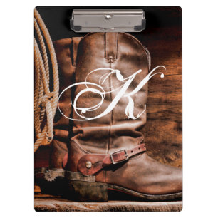 Personalized Clip Board Cowboy Boots Barn Wood Rus